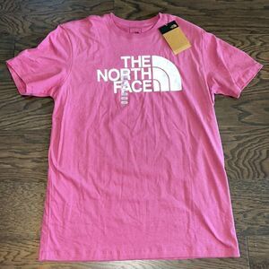 New PINK The North Face Block PRINT BIG Logo Half Dome T-Shirt Cotton Shirt L